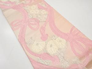 アンティーク　組紐に菊・枝垂れ桜模様織り出し暈し袋帯(材料)